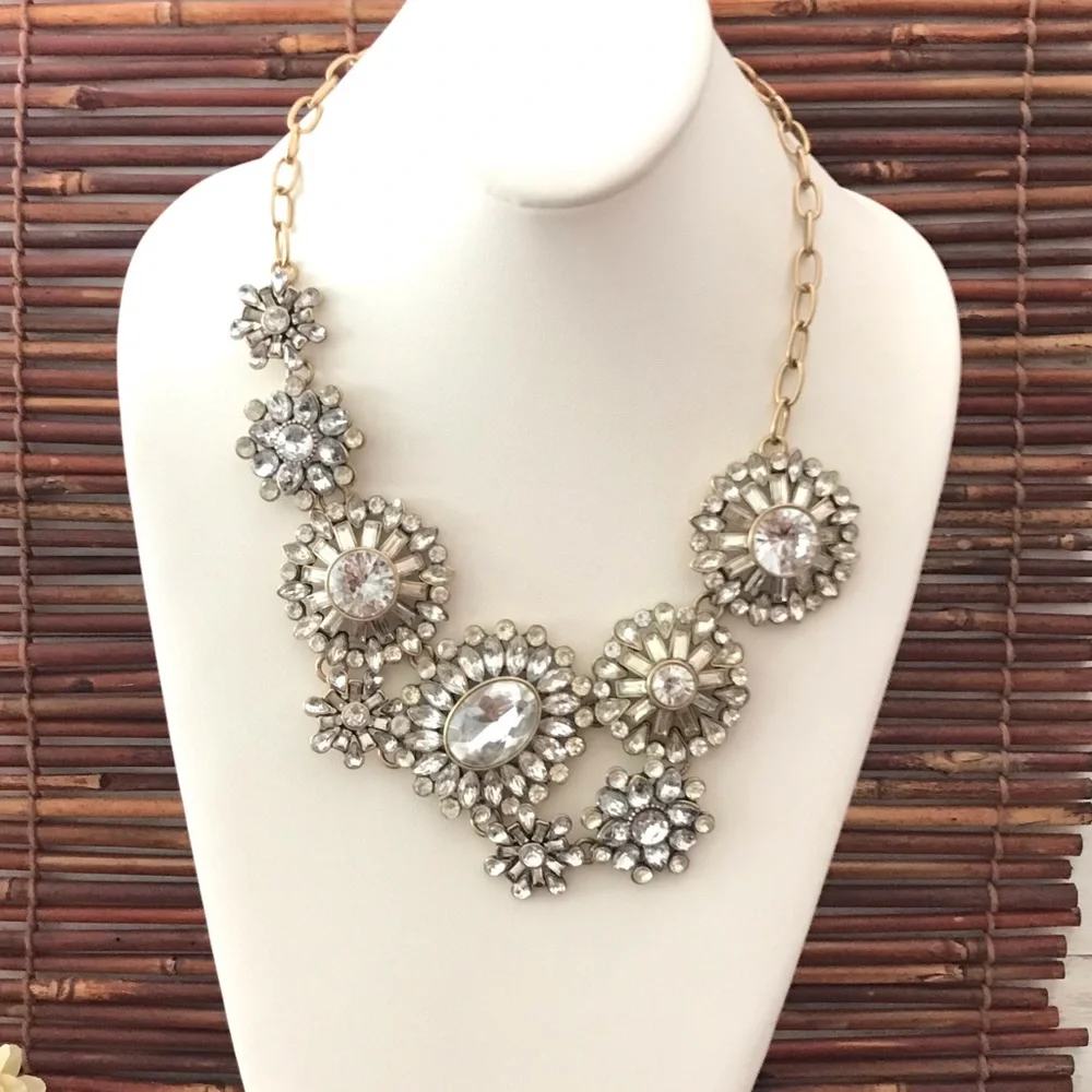 J. Crew Crystal  Rhinestone Flower Lattice Necklace